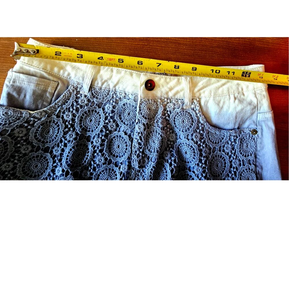 Blu Pepper Ombre Lace Shorts Denim Jean Hotpants, Festival, Western, Womens Sz M - Picture 3 of 9